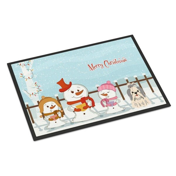 Carolines Treasures Merry Christmas Carolers Shih Tzu Silver White Indoor or Outdoor Mat, 18 x 0.25 x 27 in. BB2416MAT - main